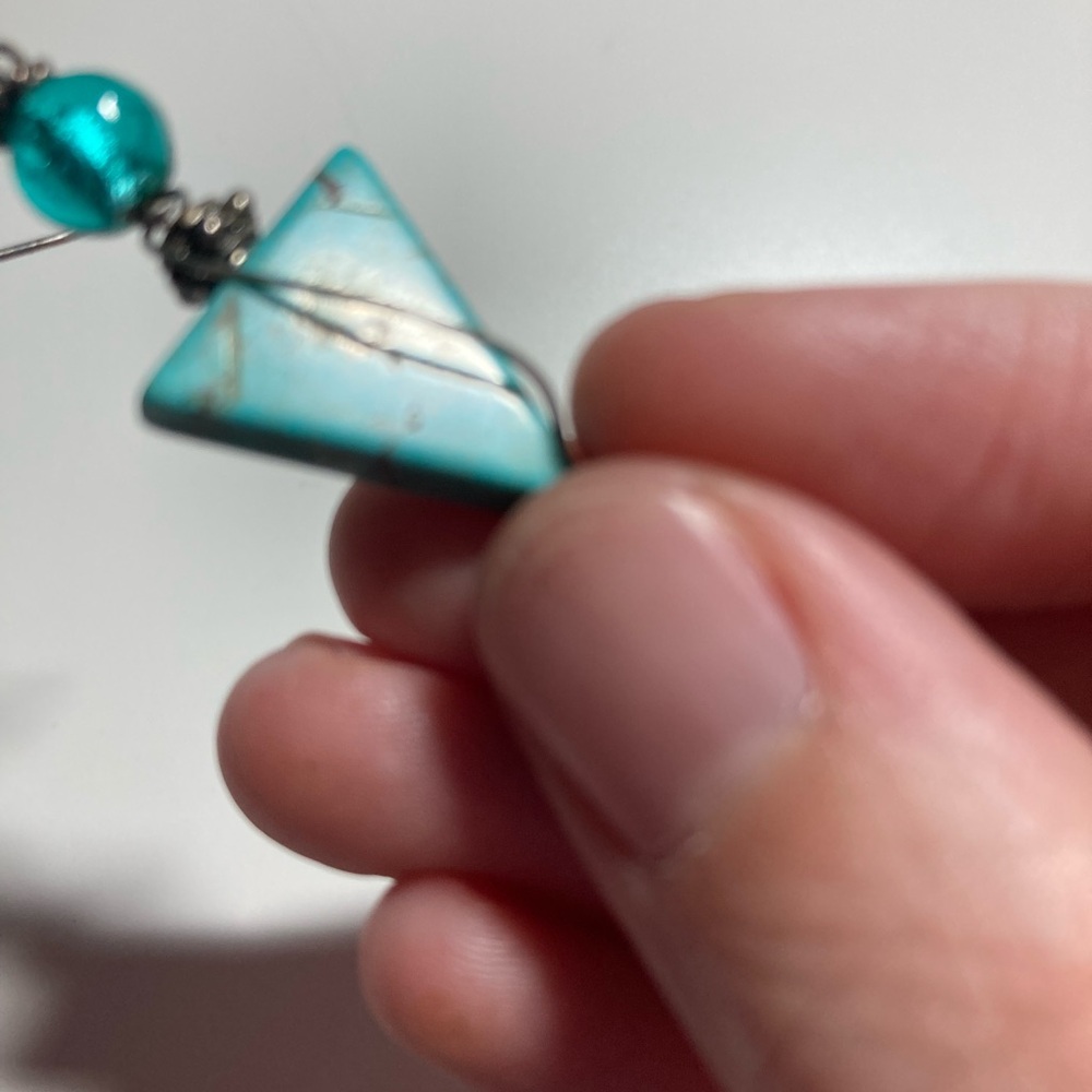 Turquoise Triangle Drop Earrings - Picture 2 of 3